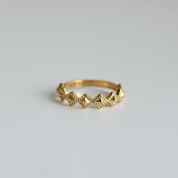 Furn Jewelry Jewelry - 18K Gold Plated Square Diamond Milgrain Ring